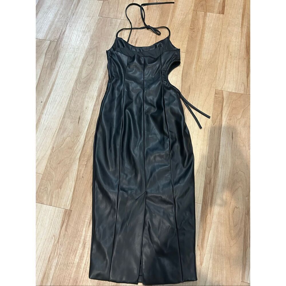 Meshki Siobhan Cut Out Faux leather Midi Dress Black - Picture 7 of 9